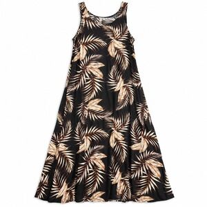 DKR & CO Womens Tropical Palm Leaf Print Sleeveless Maxi Dress Black Tan Small